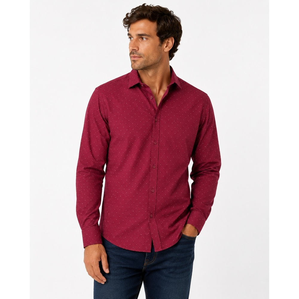 Lucky Brand Shirt Men's Medium Burgundy 4 Ways Stretch Long Sleeve Botton Up - Picture 2 of 13